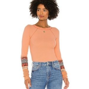 Free People In the Mix cuff knit top desert orange NWOT